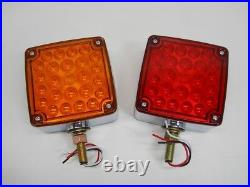 (2) LED Red Amber Side Marker Turn Signal Semi Truck Fender Lights / Single Stud