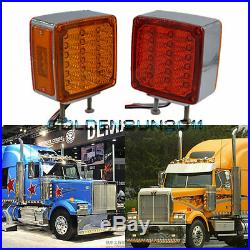 2 Square Dual Face Stud Mount Pedestal Cab Fender Turn Signal Light 39 LED Truck