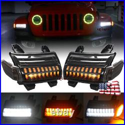 2PC Smoked Front LED Fender DRL Turn Signal Lights for Jeep Wrangler Rubicon 18+
