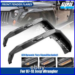 2PCS Front Fender Flares For 07-18 Jeep Wrangler JK LED Turn Lights Signal Steel