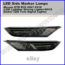 2Pcs For 07-18 Nissan GT-R R35 Smoked Lens LED Side Fender Marker Light Amber