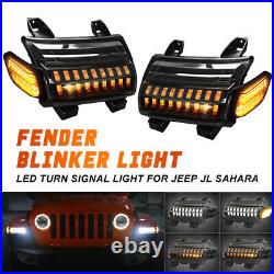 2x Front LED Fender Turn Signal Lights DRL For Jeep Wrangler JL JLU Sahara 2018+