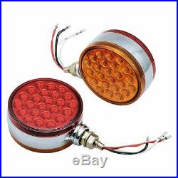 4x Round 48LED LED Dual Face Fender Brake Turn Signal Light for Truck Tractor