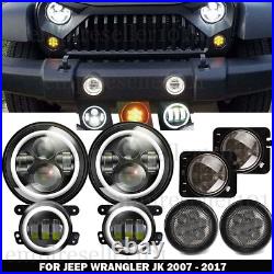 7 LED Headlight +4 Fog Halo Light+Turn Signal+Fender Kit for Jeep Wrangler JK