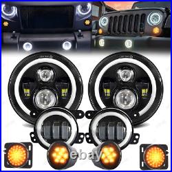 7 LED Headlight +4 Fog Halo Light+Turn Signal+Fender Kit for Jeep Wrangler JK