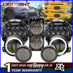 7 LED Headlights+Halo Fog Lights+Turn Signal+ Fender Lamps Fit Jeep Wrangler JK
