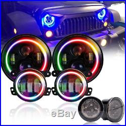 7 RGB LED Headlight+4 RGB Fog Lights+ Turn lights For Jeep 07-17 Wrangler JK