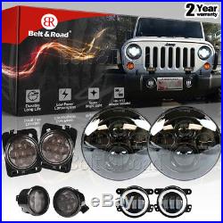 7 Round LED Headlight COMBO 4 Fog Lamp Fender Turn Signal For Jeep Wrangler