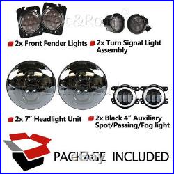 7 Round LED Headlight COMBO 4 Fog Lamp Fender Turn Signal For Jeep Wrangler