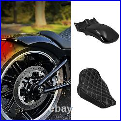 Black Solo Driver Rider Seat Rear Short Fender with Turn Signal Brake LED Light