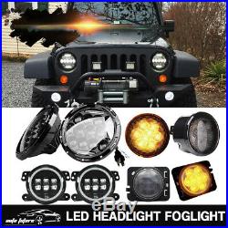 Fit Jeep Wrangler JK 07-17 7 150W LED Headlights, Turn Signal Fender Fog Lights