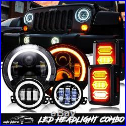 For 07-17 JEEP WRANGLER 7 LED Headlight 4 Fog Tail Maker Lights Combo Kit DOT