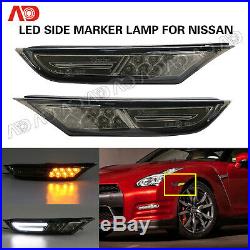 For 07-18 Nissan GT-R R35 LED Side Fender Marker Light Lamp Smoked White Amber