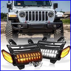 For Jeep Wrangler JL 2018-21 Smoked LED Fender Turn Signal Lights with Running DRL