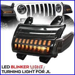 For Jeep Wrangler JL 2018-21 Smoked LED Fender Turn Signal Lights with Running DRL