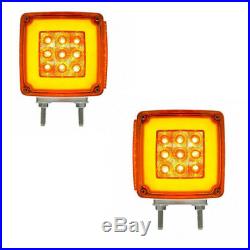 Pair 59 LED Red Amber Halo Glow Side Marker Turn Signal Semi Truck Fender Lights
