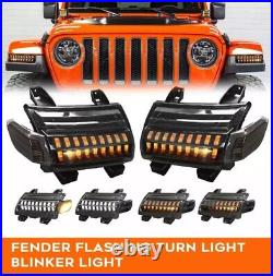 Pair LED Jeep Wrangler JL JLU Sequential Fender Lights Turn Signal for 2018-2023