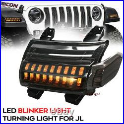 Pair Smoke Front LED Fender DRL Turn Signal Lights for Jeep Wrangler Rubicon 18+