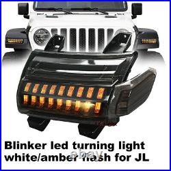 Pair Smoke Front LED Fender DRL Turn Signal Lights for Jeep Wrangler Rubicon 18+
