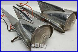 Pair antique 11 long roof or fender top chrome parking lights with wings Fits