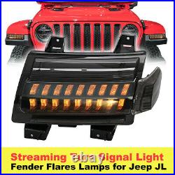 Smoked LED Fender Lights Turn Signal Running Water DRL for Jeep Wrangler JL 18+