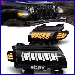 Smoked LED Sequential Turn Signal Fender Lights For Jeep Wrangler JL 2018-2023